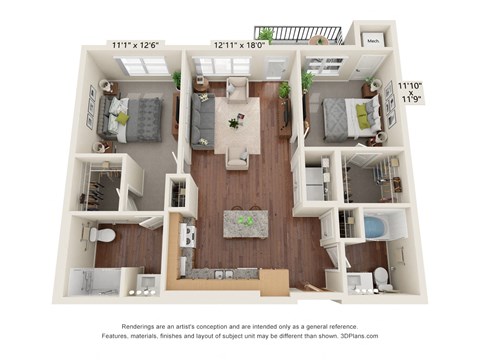 2 Bedroom - C Floor Plan at Legacy Commons at Signal Hills 55+ Apartments, West St. Paul, Minnesota